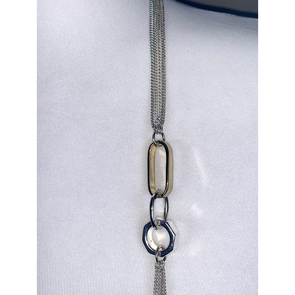 Kenneth Cole New York Silver & Gold Tone Interlocking Rings Necklace EUC - Picture 4 of 9